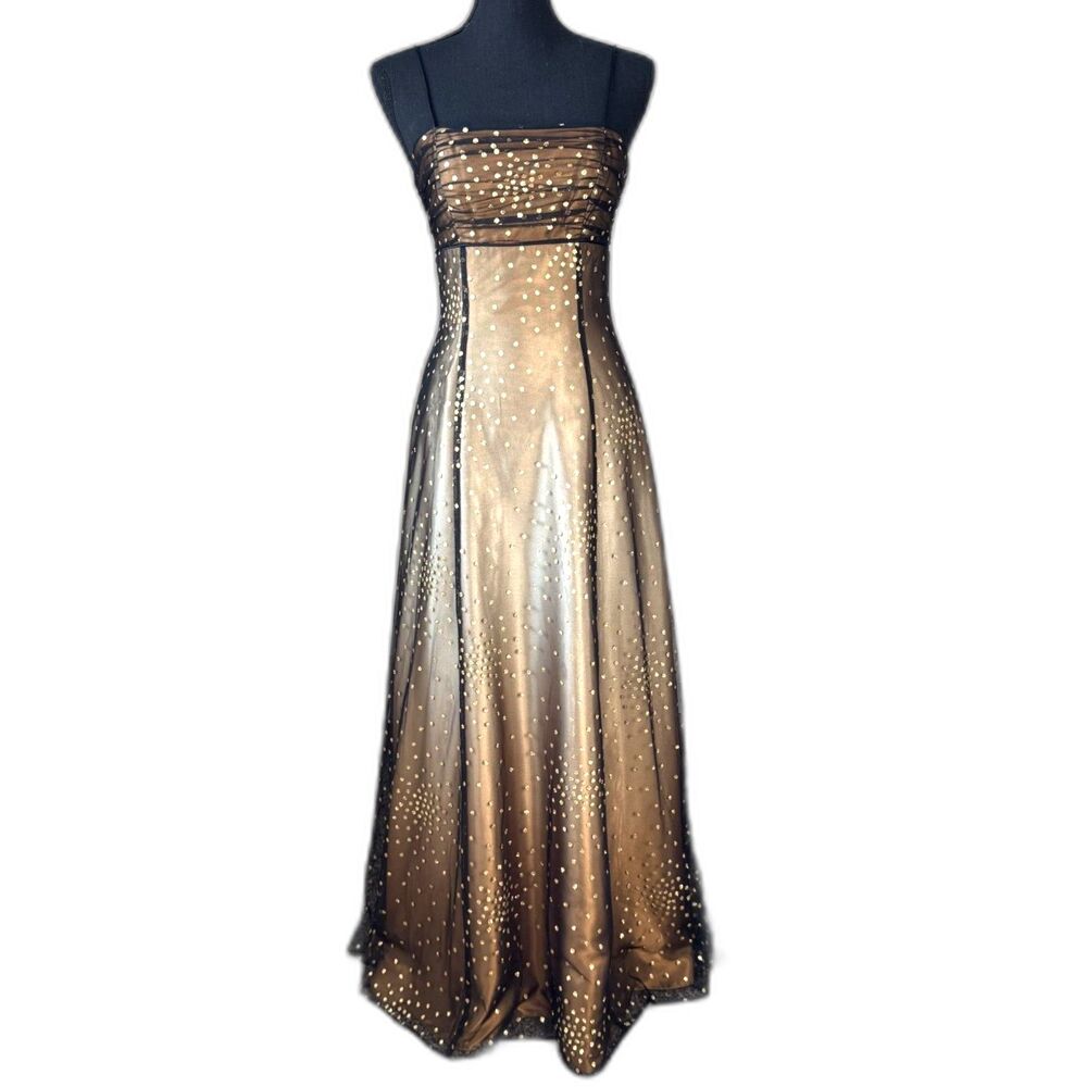 Size 4 Y2K Vintage Morgan and Co empire waist corset ombre gold dress 10625
